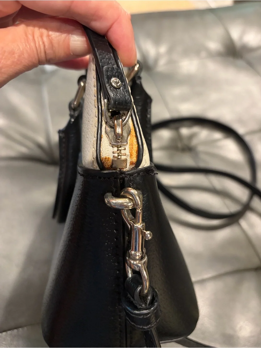 kate spade Black and Cream Dome Satchel with Removable Strap